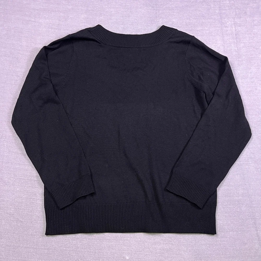 Calvin Klein Studded Scoop Neck‎ Wool Blend Pullover Sweater Wmns XL Aprox Black